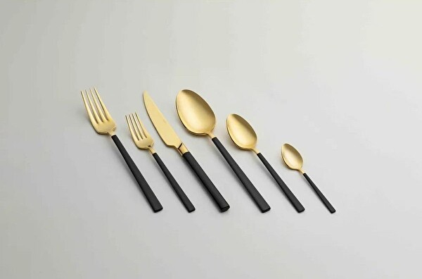 Nehir Dalyan Altın Siyah Sedef 84 Parça Çatal Kaşık Bıçak Takımı