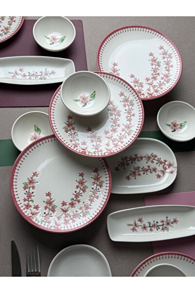 Tabak Evi Bahar Dalı Tuval Kahvaltı Takımı 6 Kişilik 14 Parça TVL14KAHPRS1155