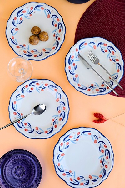 Tabak Evi Tulip Fulya Pasta Takımı Rimli 21 CM 4 Kişilik 4 Parça FLY4PTPRS1157