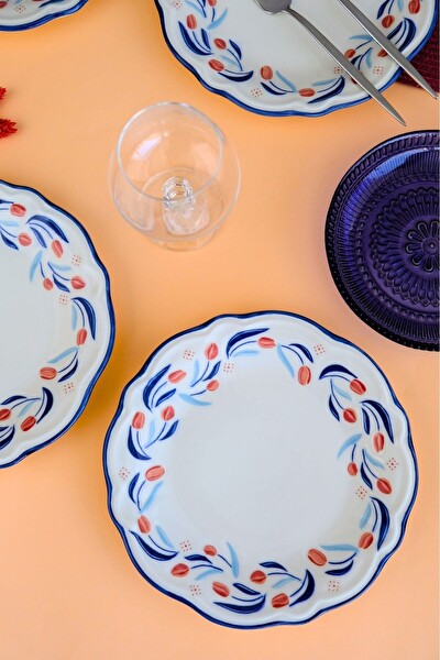 Tabak Evi Tulip Fulya Pasta Takımı Rimli 21 CM 4 Kişilik 4 Parça FLY4PTPRS1157