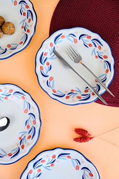 Tabak Evi Tulip Fulya Pasta Takımı Rimli 21 CM 4 Kişilik 4 Parça FLY4PTPRS1157