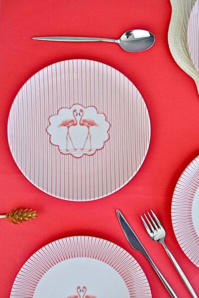 Tabak Evi Flamingo Tuval Pasta Takımı 20 CM 4 Kişilik 4 Parça TVL4PTPRS1158
