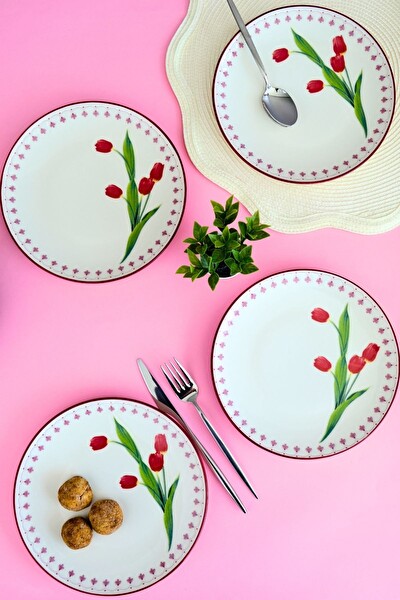 Tabak Evi Lale Tuval Pasta Takımı Rimli 20 CM 4 Kişilik 4 Parça TVL4PTPRS1160