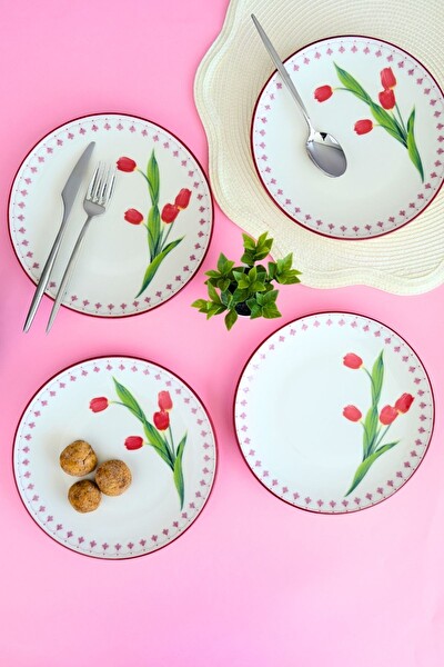 Tabak Evi Lale Tuval Pasta Takımı Rimli 20 CM 4 Kişilik 4 Parça TVL4PTPRS1160