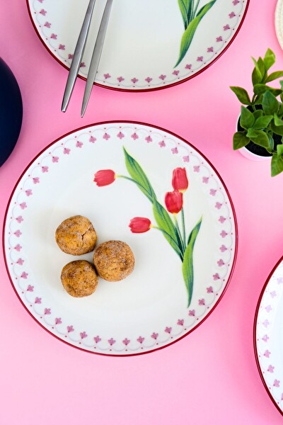 Tabak Evi Lale Tuval Pasta Takımı Rimli 20 CM 4 Kişilik 4 Parça TVL4PTPRS1160