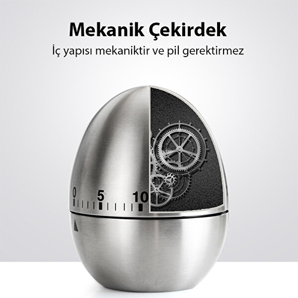 Ezere 60 Dakika Alarm Özellikli Paslanmaz Çelik Mekanik Mutfak Zamanlayıcı Gümüş Renk