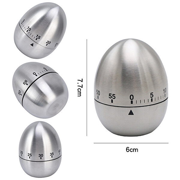 Ezere 60 Dakika Alarm Özellikli Paslanmaz Çelik Mekanik Mutfak Zamanlayıcı Gümüş Renk