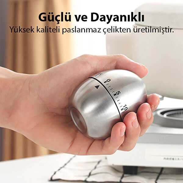 Ezere 60 Dakika Alarm Özellikli Paslanmaz Çelik Mekanik Mutfak Zamanlayıcı Gümüş Renk