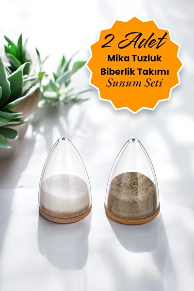 Mithra Life 2 Adet Ahşap Altlıklı Silikon Kapaklı Mika Baharatlık Tuzluk Biberlik Seti MIT1153