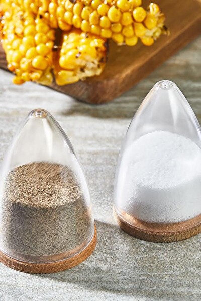 Mithra Life 2 Adet Ahşap Altlıklı Silikon Kapaklı Mika Baharatlık Tuzluk Biberlik Seti MIT1153