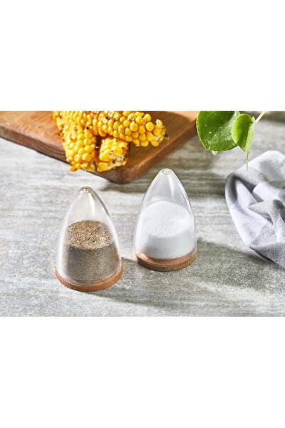 Mithra Life 2 Adet Ahşap Altlıklı Silikon Kapaklı Mika Baharatlık Tuzluk Biberlik Seti MIT1153