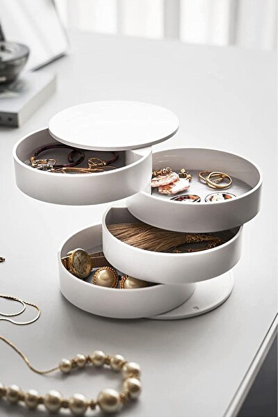 Mithra Life 4 Katlı Döner Beyaz Takı Organizeri Düzenleyici Kutusu MIT1149