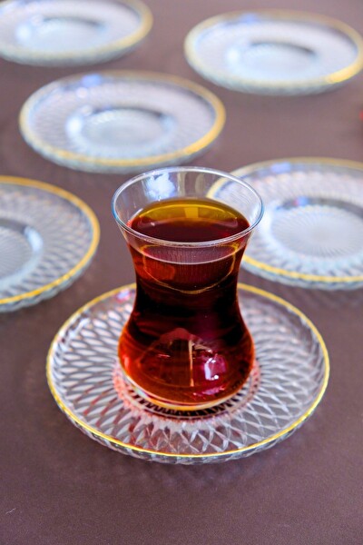 Tabak Evi Altın Yaldız Cam Çay Tabağı 12 CM 6'lı 2494