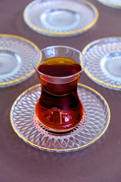 Tabak Evi Altın Yaldız Cam Çay Tabağı 12 CM 6'lı 2494