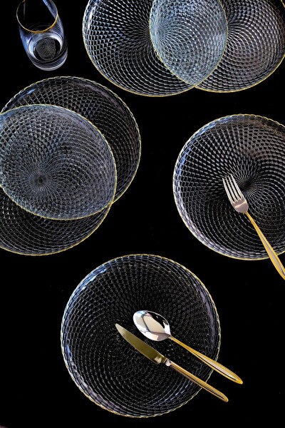 Tabak Evi Altın Yaldız Cam Servis Tabağı 26 CM 6'lı 2345