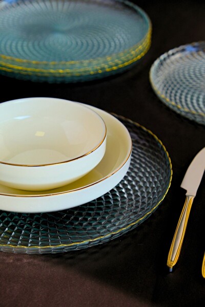 Tabak Evi Altın Yaldız Cam Servis Tabağı 26 CM 6'lı 2345