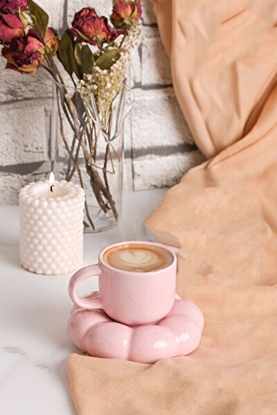 Mithra Life 95 ML Papatya Şekilli Seramik Pembe Türk Kahvesi Fincan Takımı MIT1158