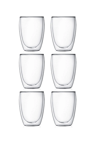 Yeni Tasarım Çift Cidarlı Borosilikat 350 ml Şeffaf Cam Bardak, Çeyiz Listesi, 6 Adet - 2772