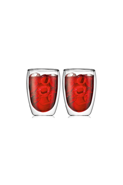 Kitchen Design Lab Yeni Tasarım Çift Cidarlı Borosilikat Şeffaf Cam Bardak 350 ML - 2 Adet 2772