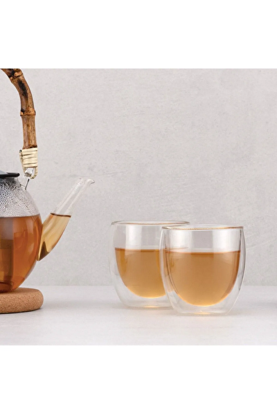 Kitchen Design Lab Yeni Tasarım Çift Cidarlı Borosilikat 250 ML Şeffaf Cam Bardak 3 Adet 2771