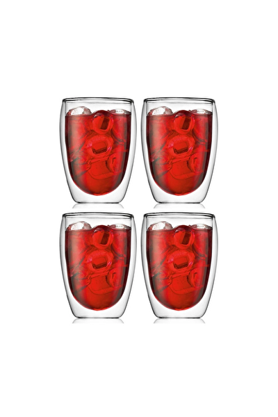 Kitchen Design Lab Yeni Tasarım Çift Cidarlı Borosilikat 350 ML Şeffaf Cam Bardak 4 Adet 2772