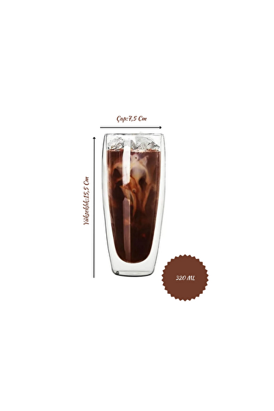 Kitchen Design Lab Çift Cidarlı Uzun 320 ML Cam Bardak Seti 2 Adet 2324