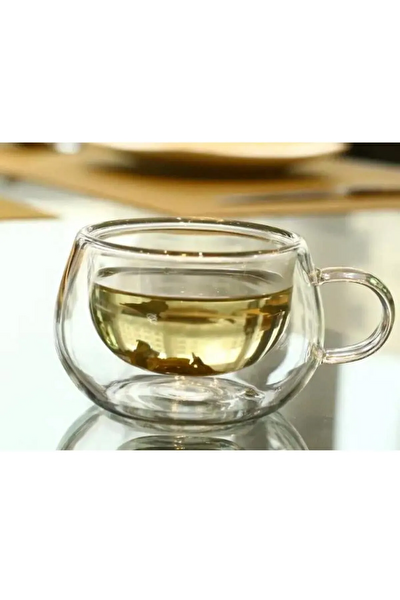 Kitchen Design Lab Yeni Tasarım Çift Cidarlı 200 ML Kulplu Cam Bardak 3 Adet 2673