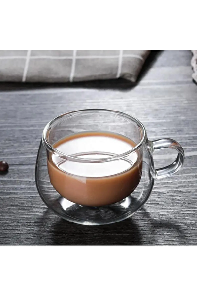 Kitchen Design Lab Yeni Tasarım Çift Cidarlı 200 ML Kulplu Cam Bardak 3 Adet 2673