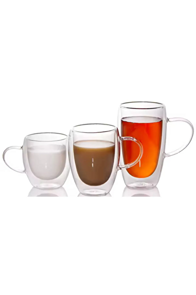Kitchen Design Lab Çift Cidarlı Cam Kupa Seti 400 ML 3 Adet 2039