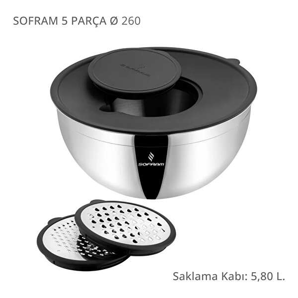Sofram 5 Parça 26 cm Karıştırma ve Saklama Kabı 5.80 Litre