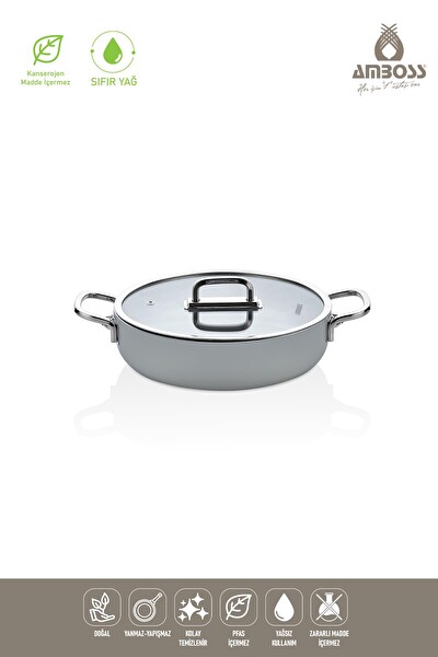 Amboss Sera Nova Seramik Yanmaz Yapışmaz Basık Tencere 26 CM - Gri
