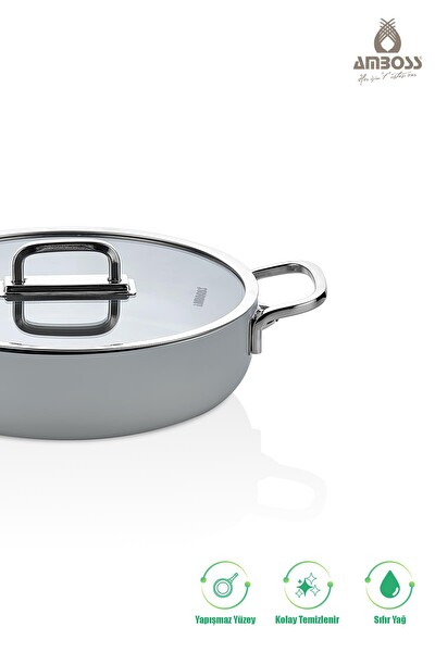 Amboss Sera Nova Seramik Yanmaz Yapışmaz Basık Tencere 26 CM - Gri