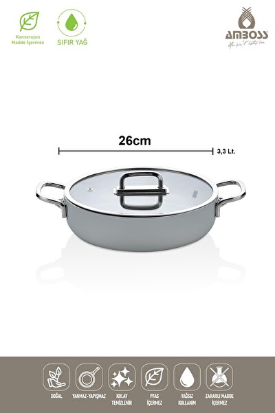 Amboss Sera Nova Seramik Yanmaz Yapışmaz Basık Tencere 26 CM - Gri