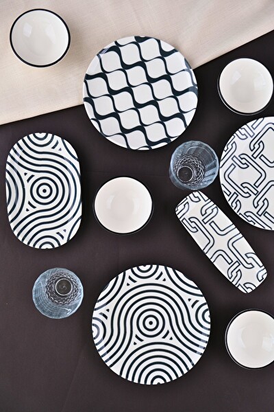 Tabak Evi Porselen Black Kahvaltı ve İkram Takımı 6 Kişilik 14 Parça TVL14KAHPRS1152