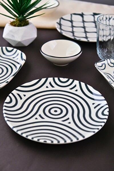 Tabak Evi Porselen Black Kahvaltı ve İkram Takımı 6 Kişilik 14 Parça TVL14KAHPRS1152