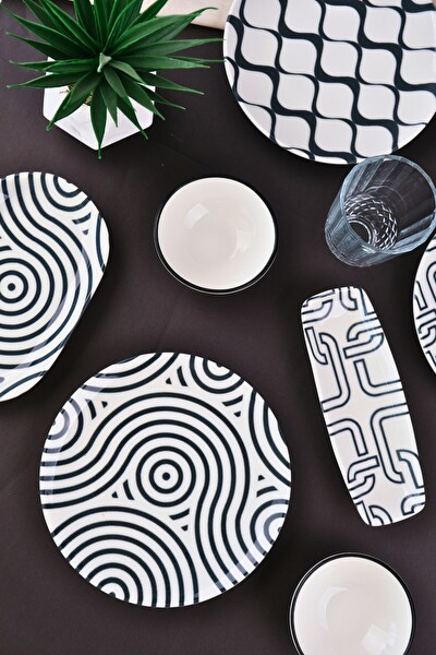 Tabak Evi Porselen Black Kahvaltı ve İkram Takımı 6 Kişilik 14 Parça TVL14KAHPRS1152