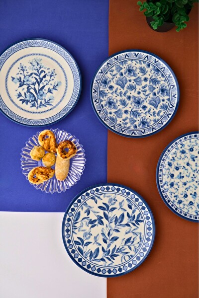 Tabak Evi Porselen Blue Heaven Pasta Takımı 20 CM 4 Kişilik 4 Parça TVL4PTPRS1194