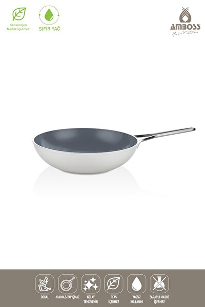 Amboss Sera Nova Yanmaz Yapışmaz Seramik Wok Tava 28 CM - Beyaz