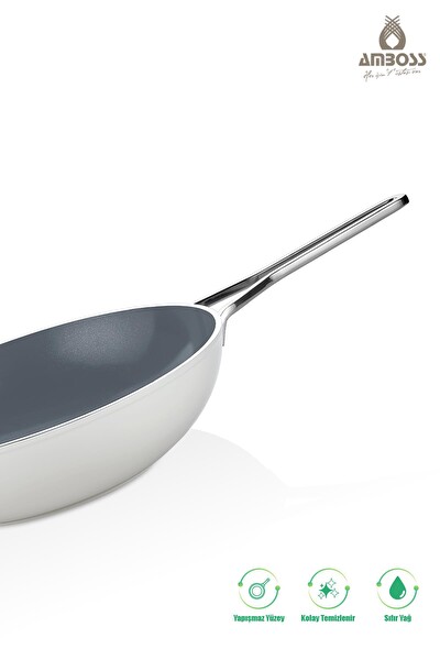 Amboss Sera Nova Yanmaz Yapışmaz Seramik Wok Tava 28 CM - Beyaz