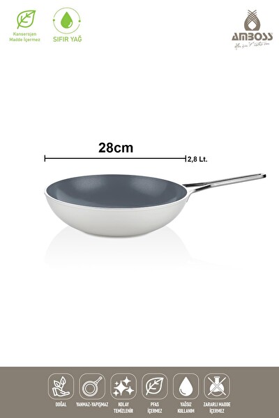 Amboss Sera Nova Yanmaz Yapışmaz Seramik Wok Tava 28 CM - Beyaz