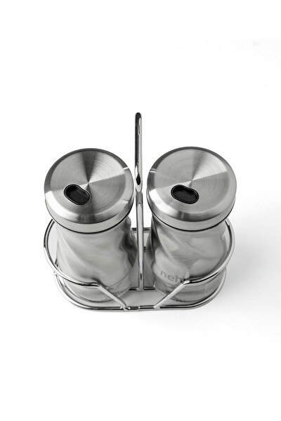 Nehir Burgulu Standlı 2 Parça Paslanmaz Çelik Baharatlık Seti