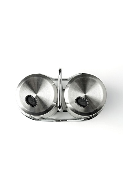 Nehir Burgulu Standlı 2 Parça Paslanmaz Çelik Baharatlık Seti