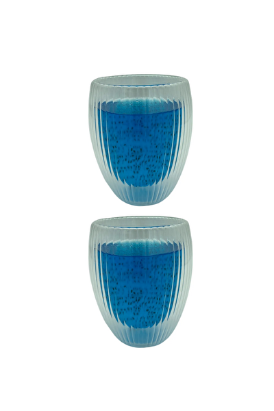Kitchen Design Lab Çift Cidarlı Çizgili Cam 300 ML Bardak Seti 2 Adet 2322