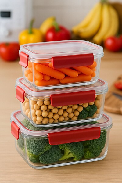 Mithra Life 3 Adet Vakumlu Sızdırmaz Saklama Kabı Seti 375 ML 900 ML 1700 ML MIT1163