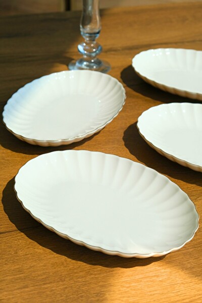 Kütahya Porselen Bone Luz Altın File Kayık Tabak 24x17 CM BNLZF24KY20 4'lü