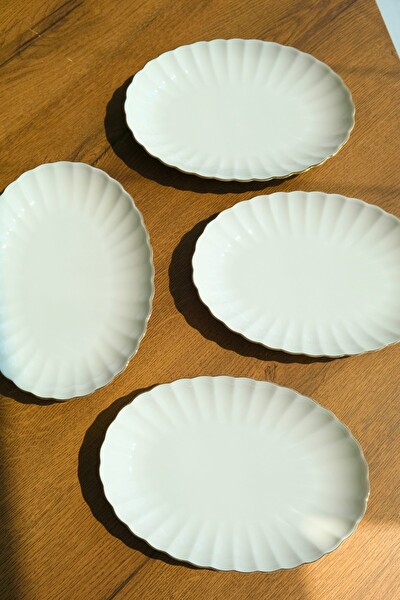 Kütahya Porselen Bone Luz Altın File Kayık Tabak 24x17 CM BNLZF24KY20 4'lü