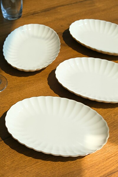 Kütahya Porselen Bone Luz Altın File Kayık Tabak 24x17 CM BNLZF24KY20 4'lü