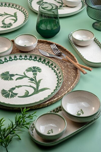 Kütahya Porselen 14 Parça 6 Kişilik Kahvaltı Takımı Ottoman Elegance Yeşil - 2