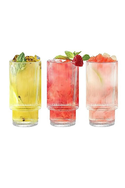 Kitchen Design Lab Çizgili 400 ML Cam Bardak 3 Adet - 2812