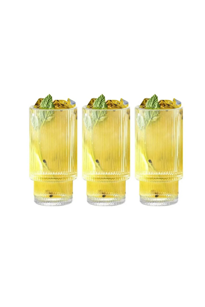 Kitchen Design Lab Çizgili 400 ML Cam Bardak 3 Adet - 2812